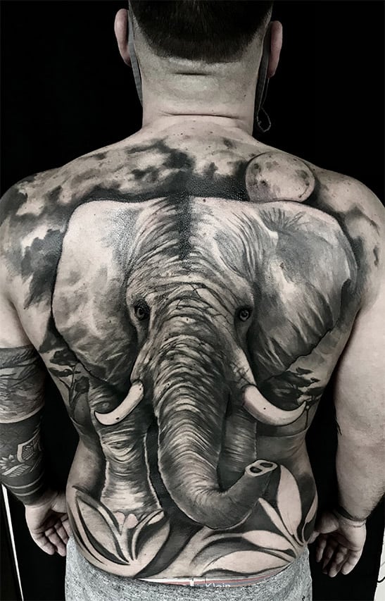 Giulio Canepa Tattoo Back Elefante
